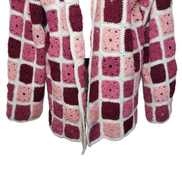Women's Handmade Crochet Quilted Pink Tones Patchwork Mid-Length Cardigan - Picture 4 of 6